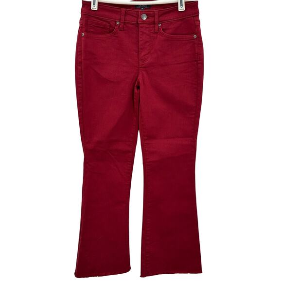 NYDJ Fiona Red Boysenberry Reactive Slim Flare Ankle Jean Womens Size 0 Raw Hem - Picture 3 of 10